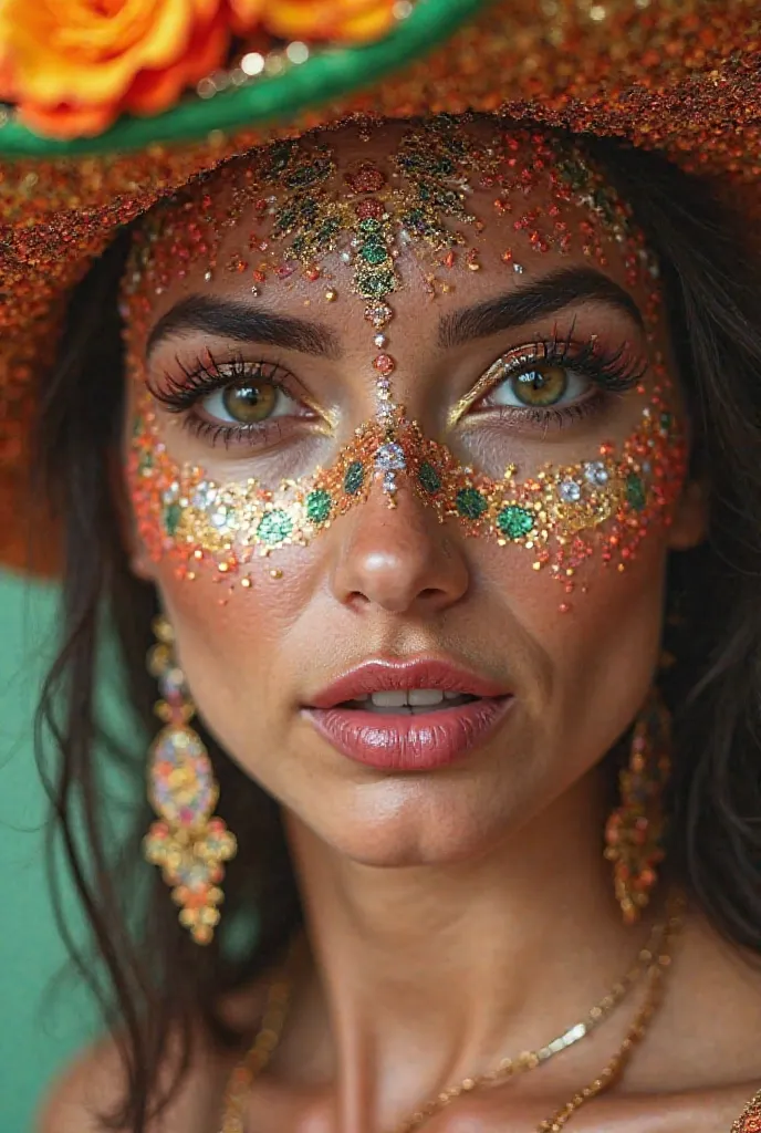 Brazilian female face with makeup and carnival for aesthetic advertising with the phrase written in the middle of the image.

Last days to prepare for canaval!
With botox and lip filling your beauty will be the real highlight of the revelry!