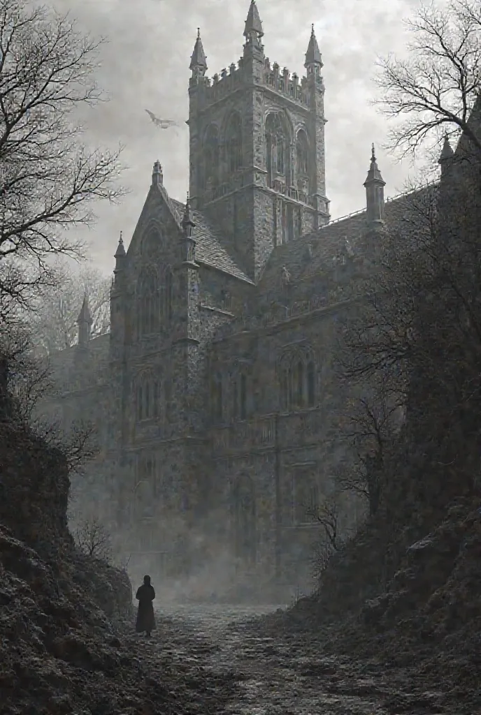 An old university looks realistic and terrifying in black and white
