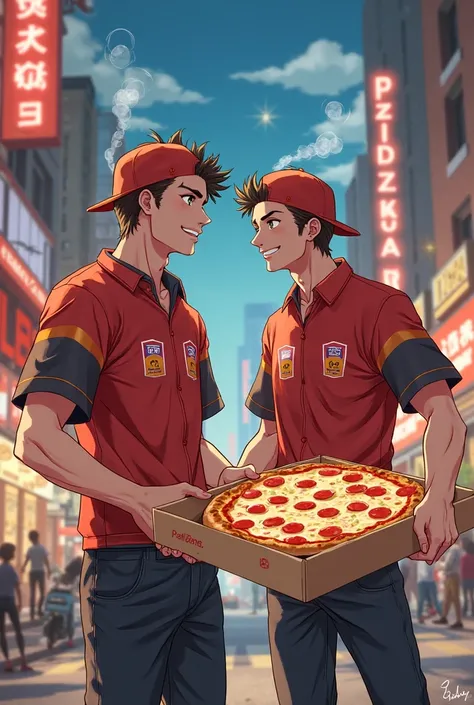 Two pizza delivery anime fit  guys