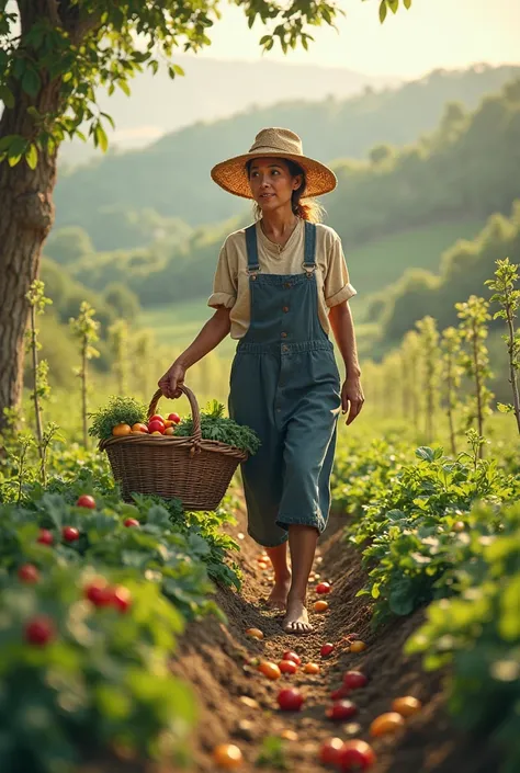 Female family farmer harvesting products 