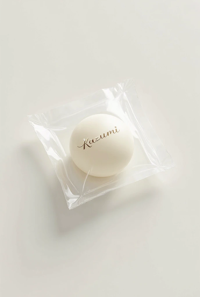 Small white candy with plastic packaging and the name Kazumi