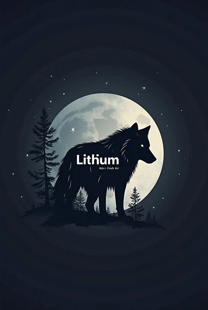 create a logo of a wolf and a half moon. In the half moon that says "Lithium" And that the phrase in the wolf's fur is inscribed "promo" And the year that is minimalist 