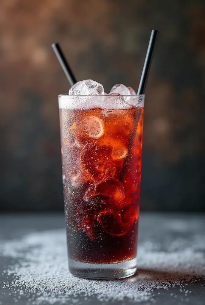 SLUSHIONED GLASS WITH LID AND STRAW, BLACK DRINK