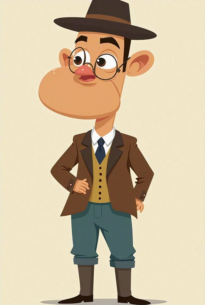 Create a mascot inspired by the Brazilian aviation pioneer, Alberto Santos Dumont. He would have a friendly and fun appearance, with characteristics that refer to his historical legacy:

- Figure with simplified and stylized lines to draw 