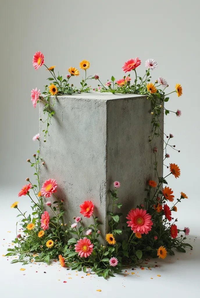 concrete stool with flowers that come out from the sides