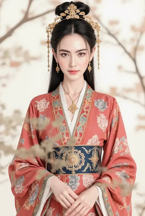 (masterpiece), Chinese brush painting, breathtaking ancient woman, (priest dress), (elegant full body pose), (frontal view), highlighted intricate details, vibrant ink strokes, harmonious color palette, showcasing grace and beauty, winning award quality, (...