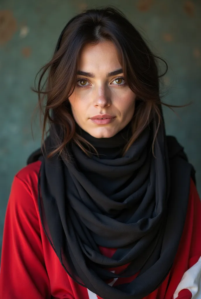 woman wearing a black and red scarf and a red and white shirt, profile pic, profile photo, instagram picture, old picture, profile picture, arab ameera al taweel, portait photo profile picture, 2. sigara aşırmak, pale-skinned persian girl, serena malyon, h...