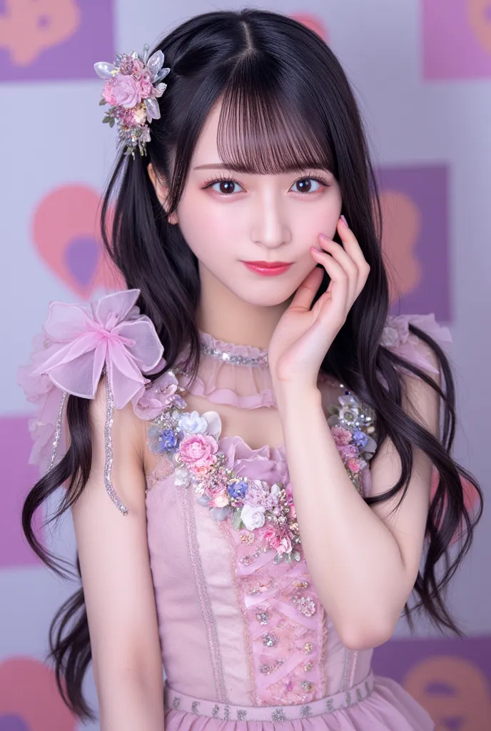  cute hairstyle,super long hair,Excellent style with a tight waist,Very thin woman,Black Haired Twin Tails,They are wearing idol-like costumes, Lolita