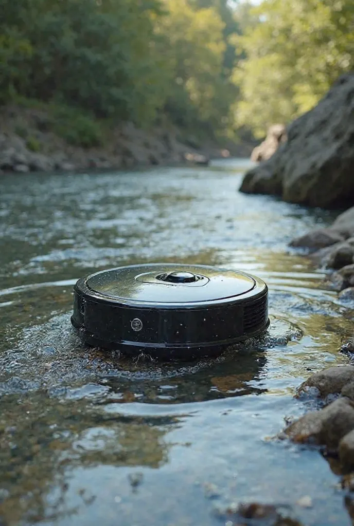 Use a small round household vacuum that is cleaning a river 