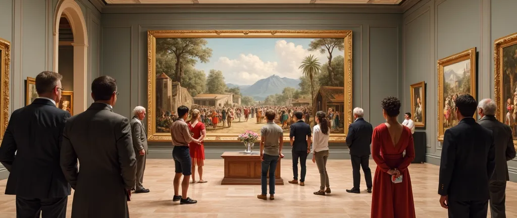 National Historical Museum Gallery. works of art. people watching the painting "Picturesque Journey",  painted by Jean-Baptiste Debret