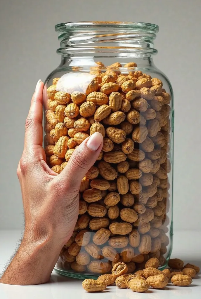 Create a 9 cm high and 10 cm wide case full of peanuts, Put a hand on the side and compare the difference 