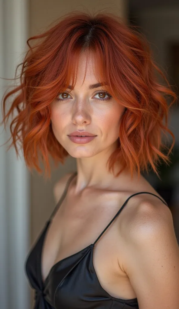 Cabelo
Color : intense red, a vibrant tone drawn to the copper.
Style: short and voluminous, cut in a modern and stripped style, with layers that create texture and movement. The soft waves add a natural and sophisticated touch.
brilliance: The wires appea...