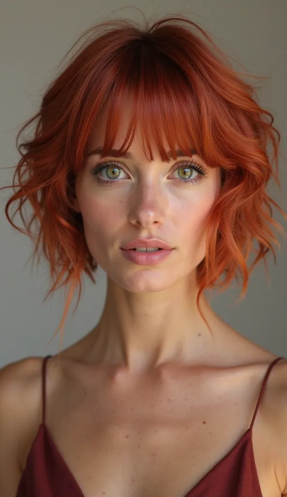 Cabelo
Color : intense red, a vibrant tone drawn to the copper.
Style: short and voluminous, cut in a modern and stripped style, with layers that create texture and movement. The soft waves add a natural and sophisticated touch.
brilliance: The wires appea...