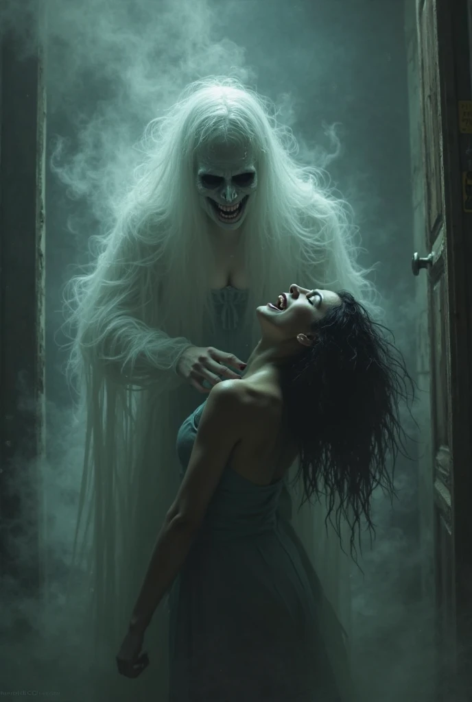 A female ghost strangling a woman