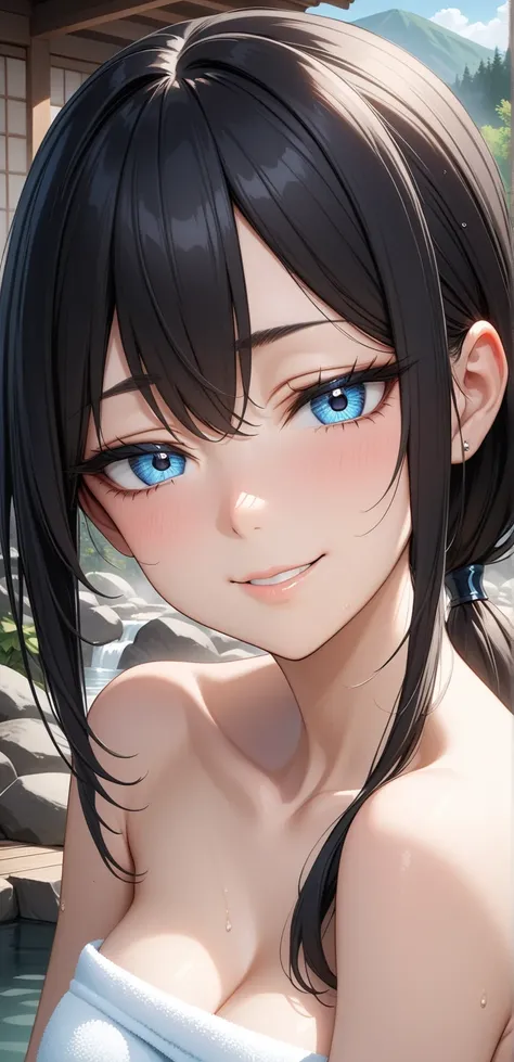 (Ultra detailing)), ((Cute girl)), ((elegant mature women)), ((very aesthetic, best quality, ultra detailed)), intricate details, 1girl, ((long hair, Black hair, low ponytail), ((blue eyes)), ((Detailed eyes)), ((Beautifull eyes)), ((prefect eyes)), ((Ultr...