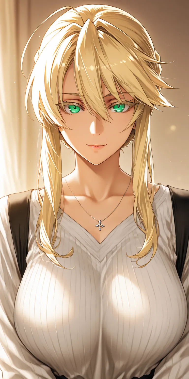 Masterpiece, very aesthetic, vibrant, high contrast, high resolution, ultra detailed, elegant mature woman, milf, artoria pendragon (lancer) (fate), curvaceous, upper body, casual clothes, soft light, best quality, ishida akira cg style, semrealistic 