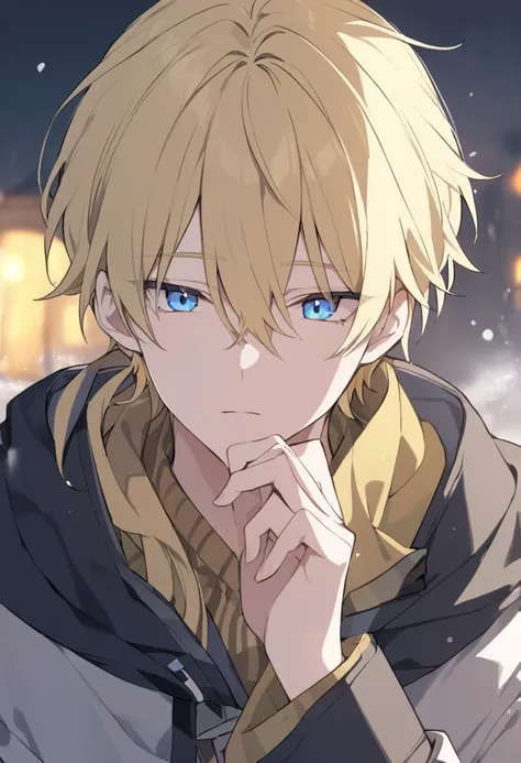 A young man with yellow hair, blue eyes, a dark handsome face, cold, with a cunning glance.