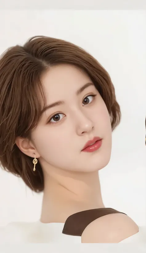 8k,RAW photo, ultra high res, realistic photo, Under bright sunlight, featuring a skinny Japanese idol not wearing makeup and very small breast, with very short, fluffy brown hair, sun tanned skin, leaning backward in the wavy deep blue sea, wearing a low-...