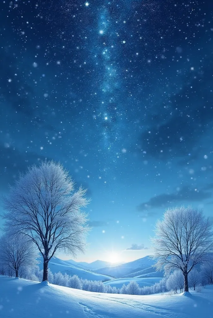 Landscape with stars with trees in the snow 
