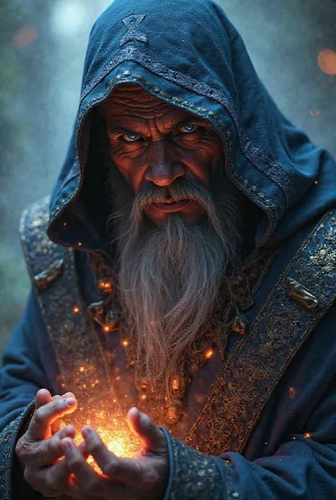 A close-up profile of an arcane wizard character from the video game series Kingdom Rush in photorealistic style