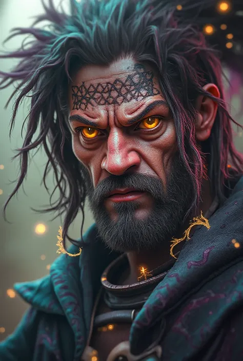 A close-up profile of an arcane magus from the video game series Kingdom Rush in photorealistic style