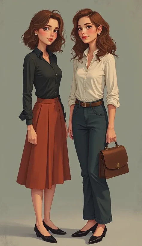 
 Mom and daughter , You should see , that the two are different ( in her way of dressing, Isabel has a skirt and a tight blouse and Sara has classic pants and a blouse., That Sara&#39;s hair is short and half wavy and Isabel&#39;s is long and straight) an...