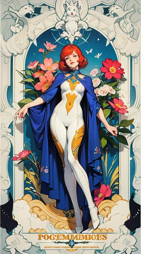 punk decorative multi-layered poster by virginia frances sterrett and (kevin wada:0.5) illustration of a redhead bodysuit boudoir woman posing (jugendstil)((peacock feathers:0.4), floral elements)(labia)(psychedelic)(art nouveau)
