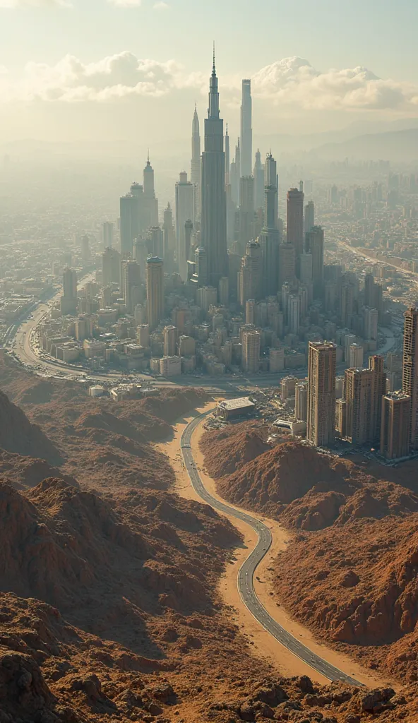 Video of an empty terrain accelerated to become a city