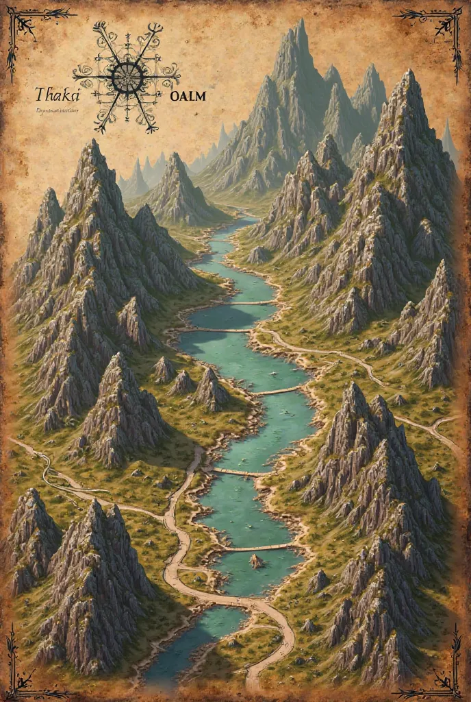 A treasure map with varying mountains