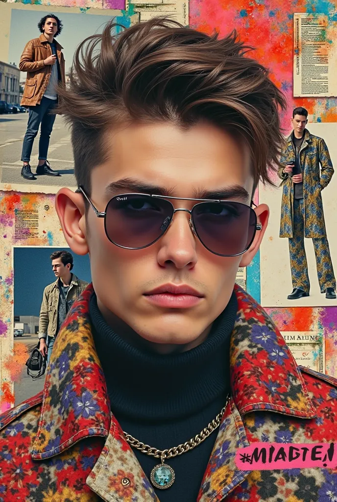 Make a collage with a handsome 18-year-old boy who loves fashion 