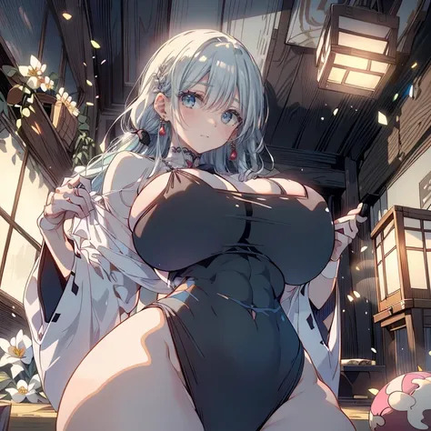 "Full-body anime kawaii character, beautifully detailed eyes and lips, long eyelashes, soft and elegant expression. A young woman with a slender and graceful figure, wearing a perfect, sexy and elegant thicc body nice abs, large breasts and butt. Her face ...