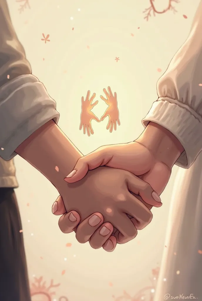 Two hands of lovers but with a shadow two small hands of ren