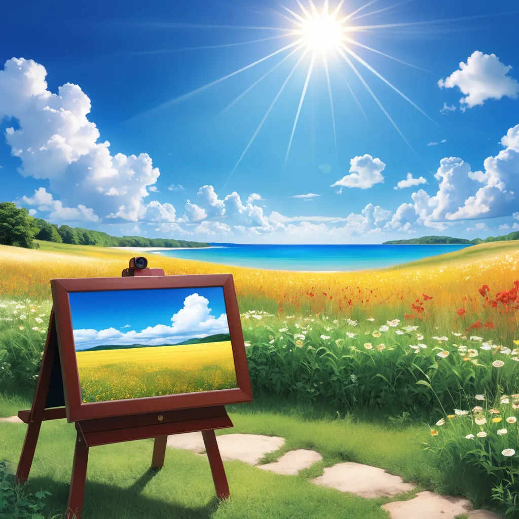 2D colorful prairie、Beyond that, there is a、commemorative photo spot where you can also see the ocean、, and there is a stand for taking pictures of 8 people、backgrounds
Blue Sky、 White Clouds 、the sun shines brightly
Super realistic
Super fantastic
High im...