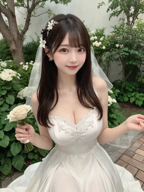 Highest quality, Super Detail,  fine details, High Resolution ，neat white wedding dress，(anatomically accurate,  30 year old woman, Realistic Japanese Woman, real skin:1.3),  waist up shot , costume: (wedding dress, ball gown , bridal veil , bride, drape, ...