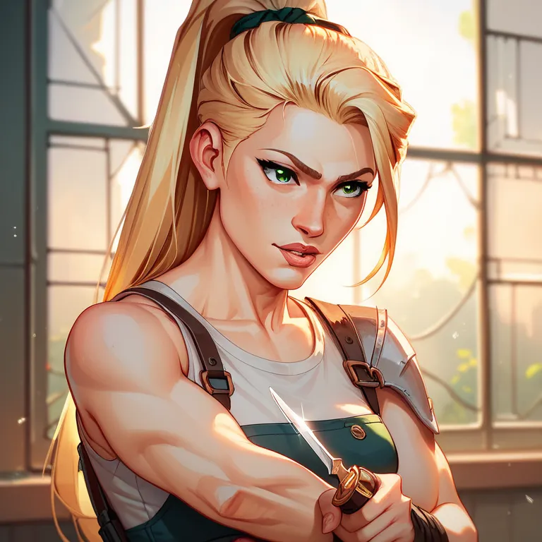 Alexis "Lex" Dupont (Canadian) – Tracking and survival expert.

Appearance: Fair skin, green eyes, long blonde hair tied in a ponytail, 5'8", athletic build. Always carries a knife.