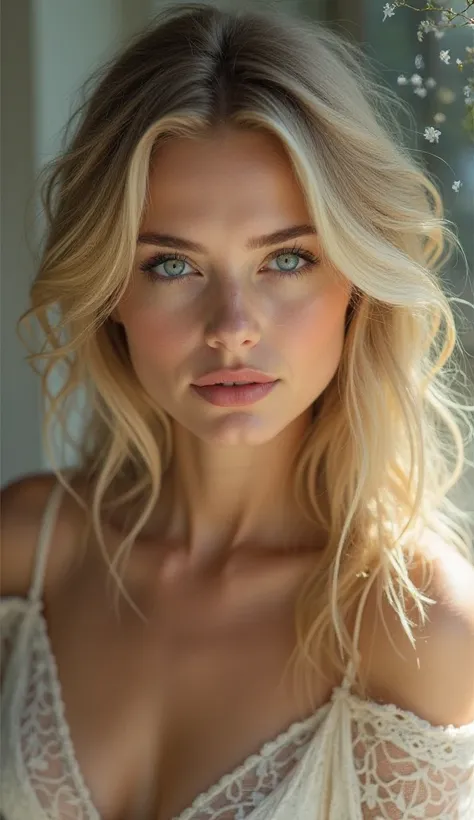 Very beautiful woman with blond hair and sexy blue eyes