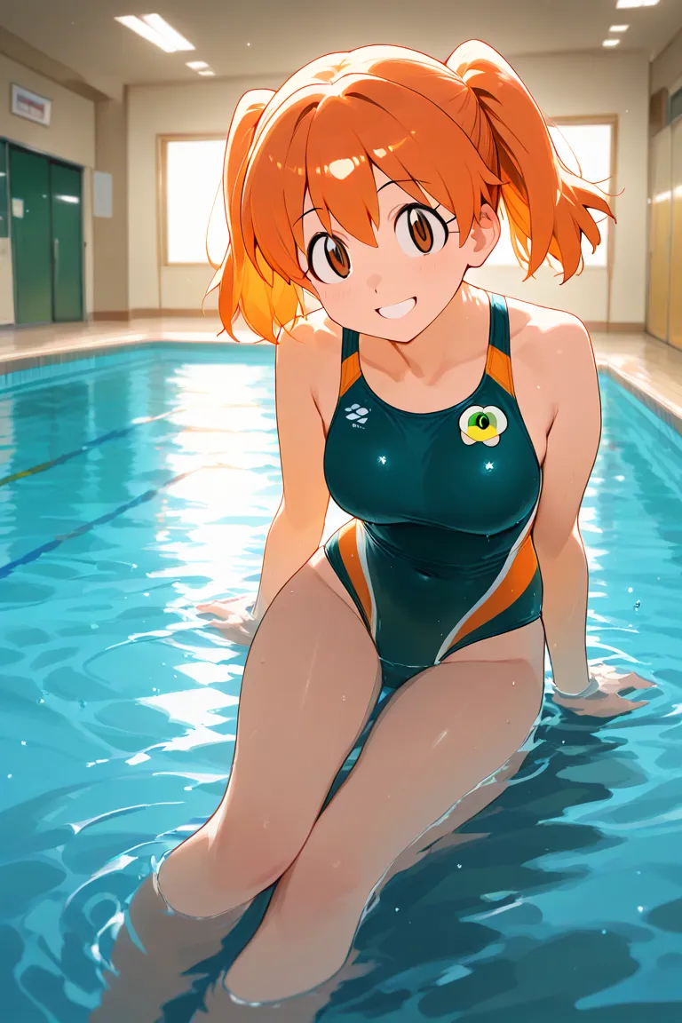 Keroro gunso with hinata natsumi,competition synchronized swimming swimsuit,changing room,smile face 