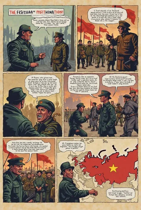 Comic Book — The Russian Revolution on a Page

Title: The Russian Revolution

Panel 1 — Historical Context

(cena: A hungry worker and an exhausted soldier amidst a scenario of war and crisis.)
 Narration : "1917. Russia is in crisis.  The First World War ...