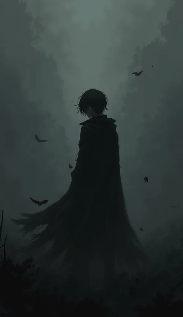 Sad anime dark black and white shadow wallpaper