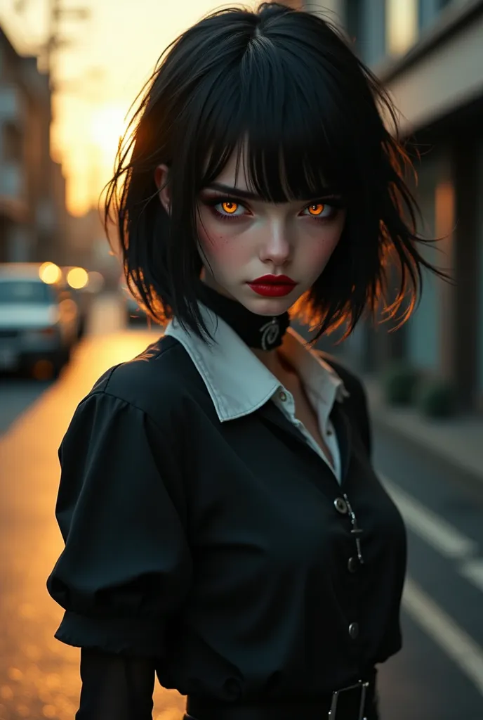 ((RAW photo), absurd, (absurdresolution)), (sexy), (tangerine-colored pupil, sharp pupil), ((realistic style)), ((slender, shapely girls)), (short hair, bangs) (Character with special powers or abilities) ((Collegiate attire or uniform)), Small details lik...