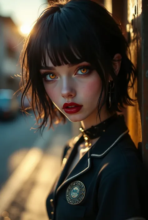 ((RAW photo), absurd, (absurdresolution)), (sexy), (tangerine-colored pupil, sharp pupil), ((realistic style)), ((slender, shapely girls)), (short hair, bangs) (Character with special powers or abilities) ((Collegiate attire or uniform)), Small details lik...