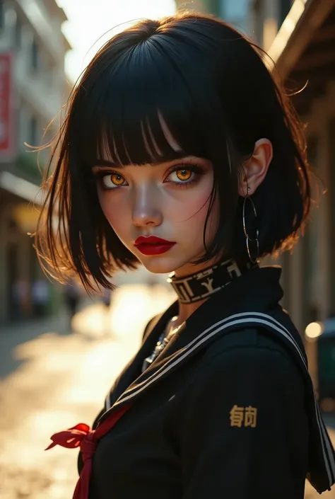 ((RAW photo), absurd, (absurdresolution)), (sexy), (tangerine-colored pupil, sharp pupil), ((realistic style)), ((slender, shapely girls)), (short hair, bangs) (Character with special powers or abilities) ((Collegiate attire or uniform)), Small details lik...