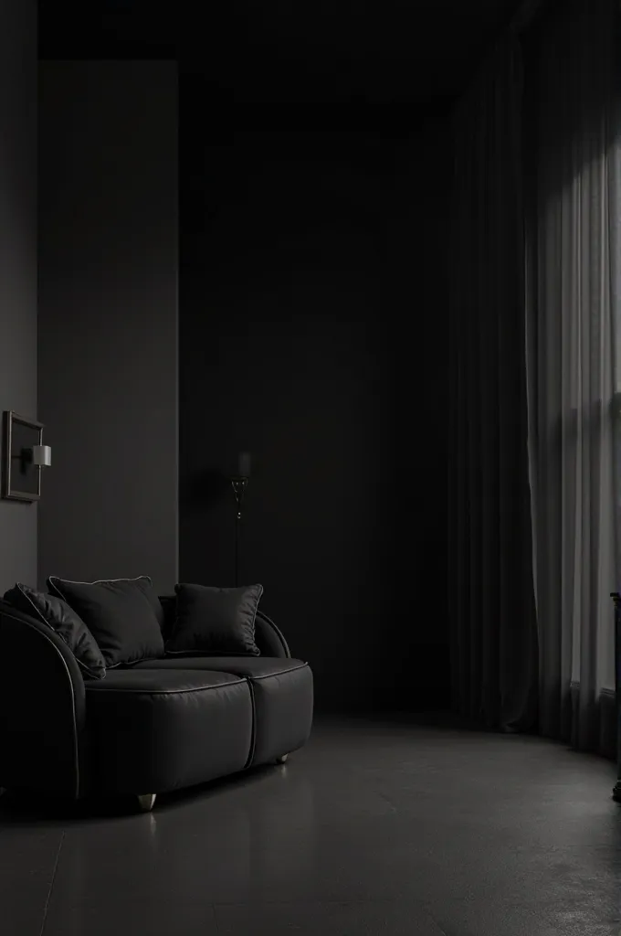 A black elegant and minimalistic room that's mysterious