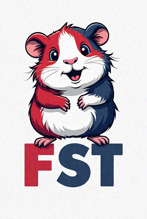 A logo for my student front that I am represented by a guinea pig that has the colors red white blue and that has the letters f e s t below