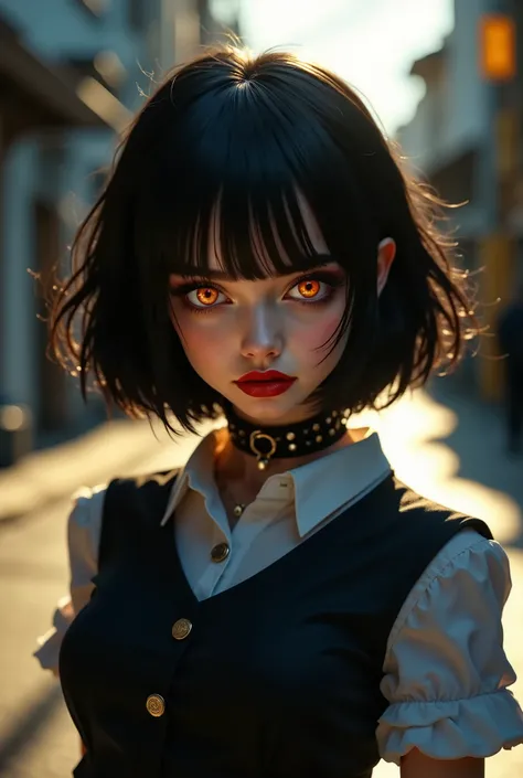 ((RAW photo), absurd, (absurdresolution)), (sexy), (tangerine-colored pupil, sharp pupil), ((realistic style)), ((slender, shapely girls)), (short hair, bangs) (Character with special powers or abilities) ((Collegiate attire or uniform)), Small details lik...