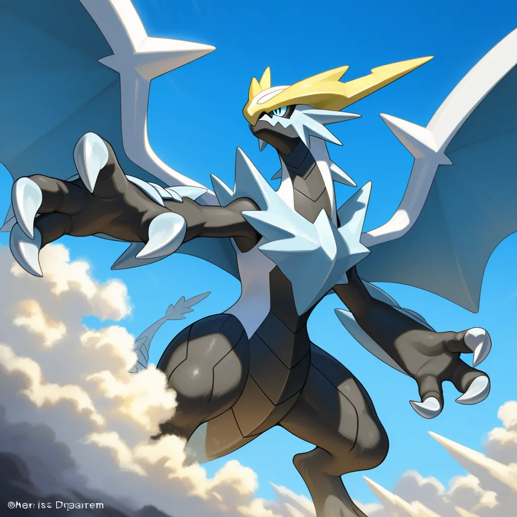 masterpiece, better quality,   Kyurem , without humans, Alone, whether,  sky, blue  sky, claws, Serious pose  