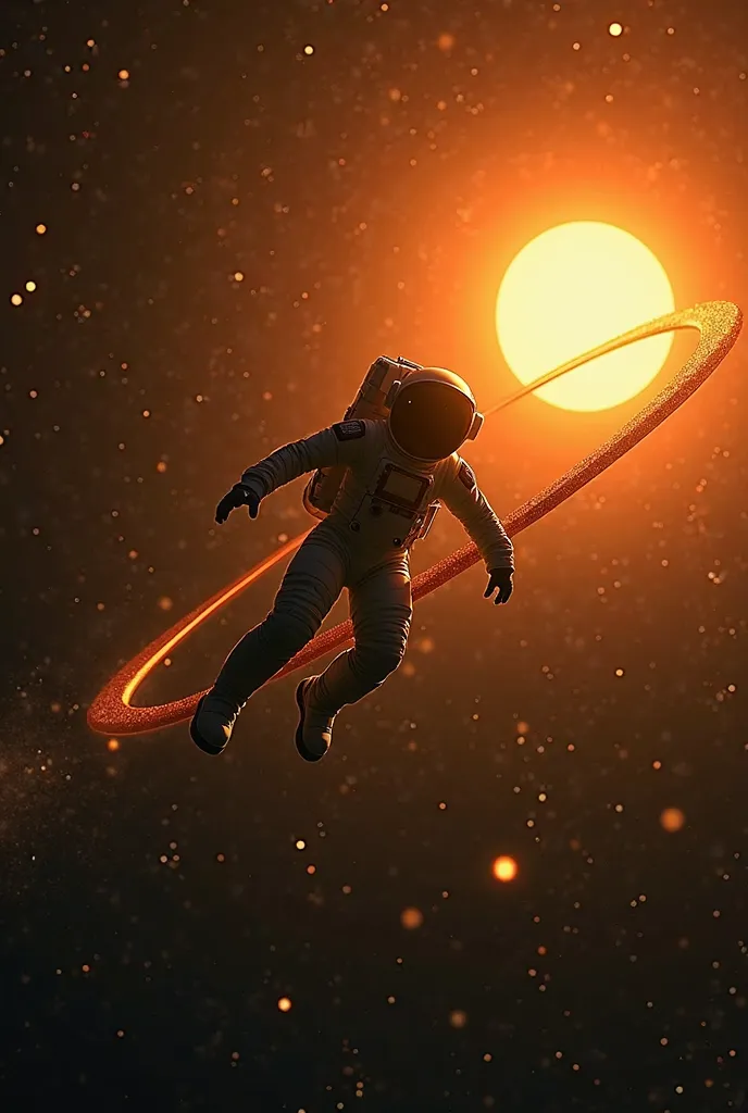 an astronaut revolving around the Sun in space