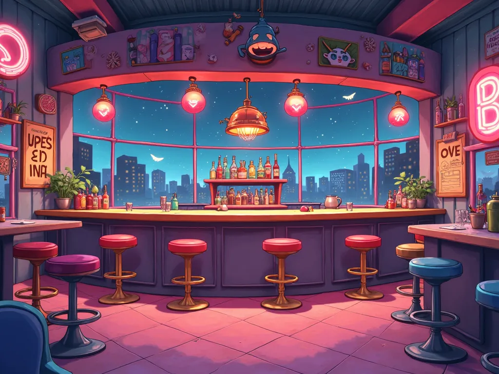 Create a cartoon bar without people 