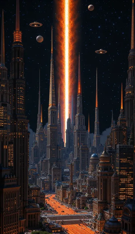 Futurist City under the Cosmos
Visualize a futuristic metropolis with illuminated skyscrapers and bold architectural structures. above, the night sky displays a vast cosmos with orbiting planets, bright constellations and a nebula in vibrant tones. The ima...