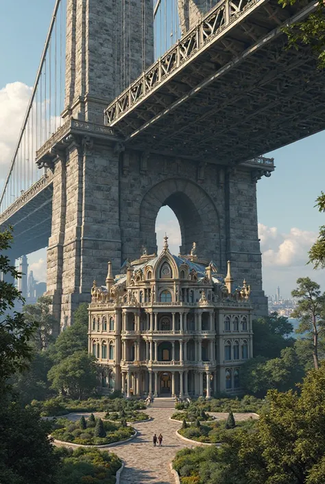 A mansion embedded in the lower part of a bridge 